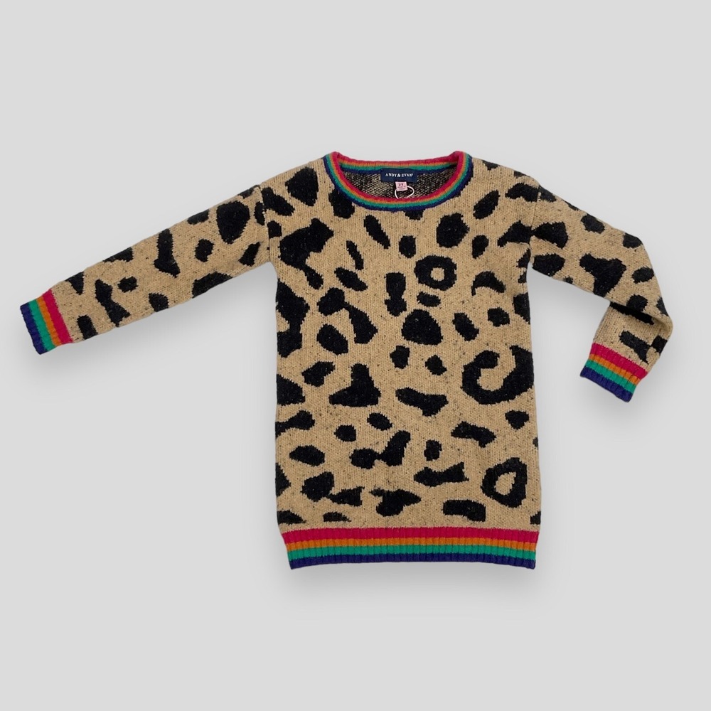 Andy & Evan Sweater Toddler Size 2T Long Sleeve Multicolor Animal Print NWT